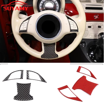 Yumuşak Karbon Fiber Araba direksiyon Düğmesi Trim Sticker Dekorasyon Kapak İçin 2011-2019 Fiat 500 Oto İç Aksesuarları