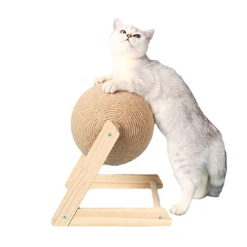 Ahşap Kedi Oyuncak Top Sisal Halat Kedi Tırmalama Topu Pet Yavru İnteraktif Oyuncak Kedi Scratcher Taşlama Pençe Tırmanma mobilya çerçevesi