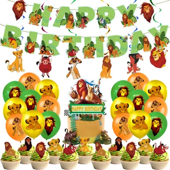 1 takım Aslan Tema Kral Mutlu Doğum Günü Partisi Süslemeleri Banne Kek Topper Balon Bebek Duş Malzemeleri Çocuk Oyuncakları Globos