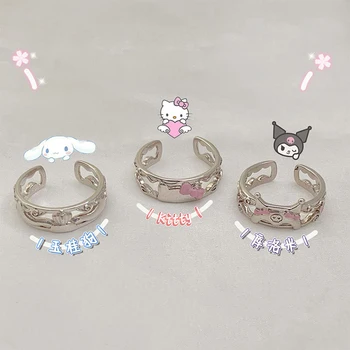 Kawaii Yüzük Sanrio Hello Kittys Mymelody Cinnamoroll Kuromi Aksesuarları Sevimli Güzellik Yaz Bahçe Kız noel hediyesi