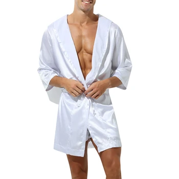 Erkekler Kapşonlu Gevşek Saten İpek Bornoz Pijama Pijama Kıyafeti bornoz Kıyafeti Seksi Konfor Bornoz Salonu