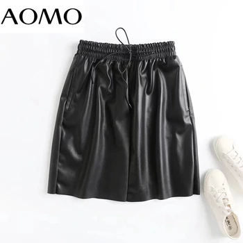 AOMO 2021 Kadınlar Yüksek Kalite siyah suni deri Etekler Streç Bel Fransız Tarzı Kadın Mini Etek 4C188A