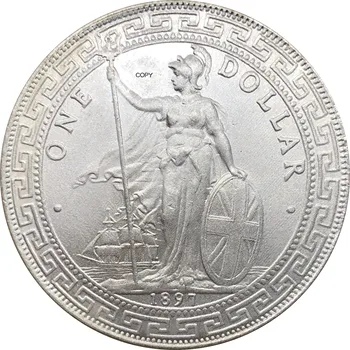 İngiltere 1 Dolar İngiliz Ticaret Dolar 1897 Bir Dolar Cupronickel Kaplama Gümüş Hong Kong Yi Yuan Kopya Para