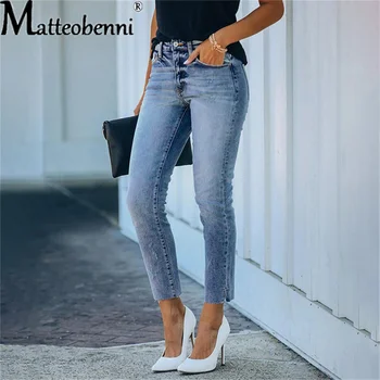 2021 Sonbahar Kadın Kot Slim Fit Elastik Moda Basit Cep Fermuar Kırpılmış Pantolon Streetwear Düz Renk Kadın kot Pantolon